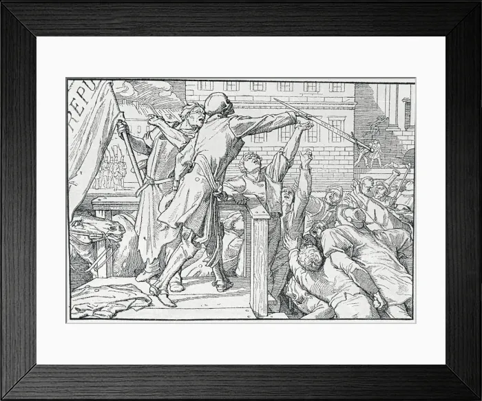 Framed Print : Symbolic Skeleton Attacking Civilians Framed Print : Symbolic Skeleton Attacking Civilians