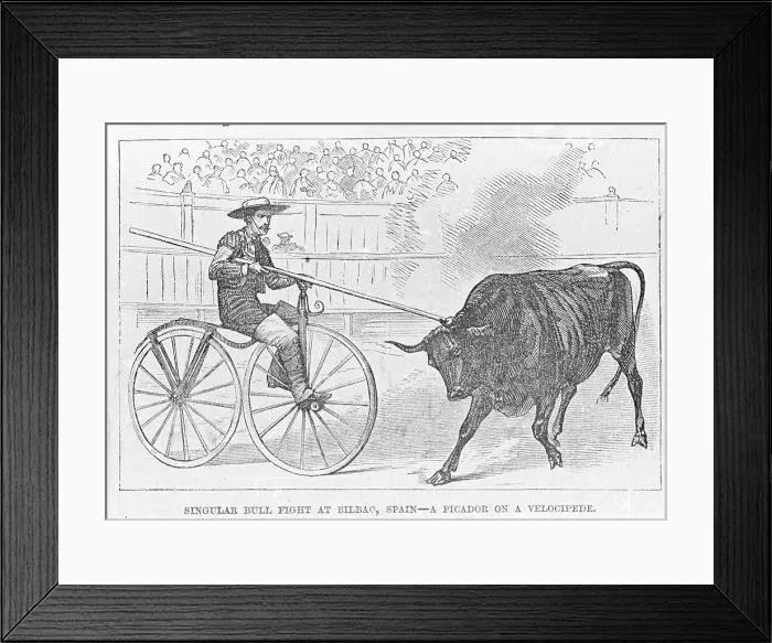 Framed Print : Woodcut of Bullfighter and Bull Framed Print : Woodcut of Bullfighter and Bull