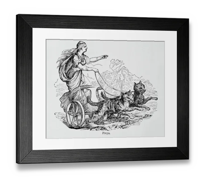 Framed Print : Freya Riding Chariot Driven by Cats Framed Print : Freya Riding Chariot Driven by Cats