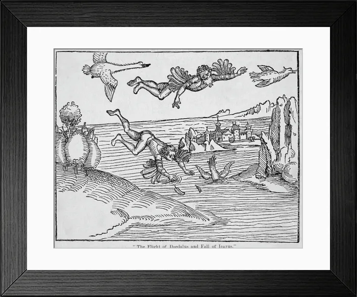 Framed Print : 15th-Century Woodcut of the Flight of Daedalus and the Fall of Icarus Framed Print : 15th-Century Woodcut of the Flight of Daedalus and the Fall of Icarus