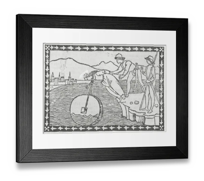 Framed Print : Soldiers drowning woman with millstone tied around her neck Framed Print : Soldiers drowning woman with millstone tied around her neck