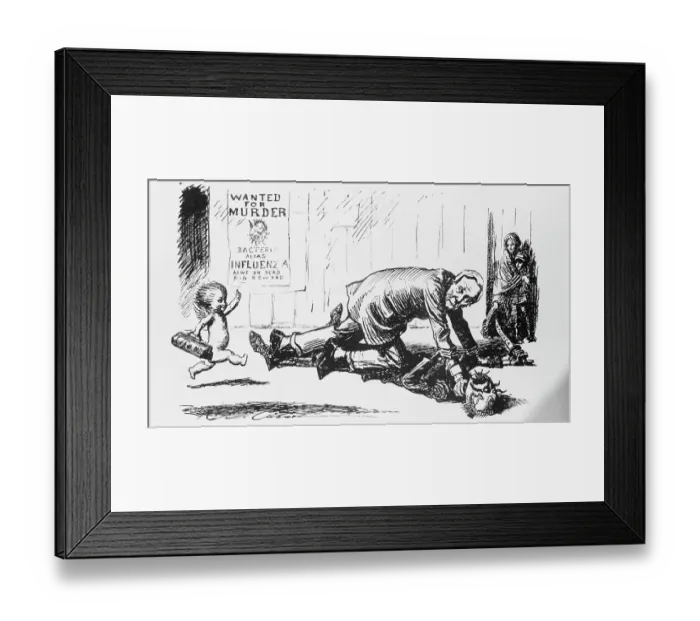 Framed Print : Illustrative Cartoon on Influenza Prevention Framed Print : Illustrative Cartoon on Influenza Prevention