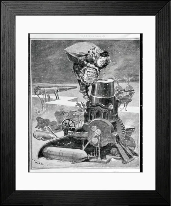 Framed Print : Santa Claus Climbing a Chimney Framed Print : Santa Claus Climbing a Chimney