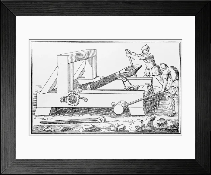 Framed Print : Drawing of an Early Catapult