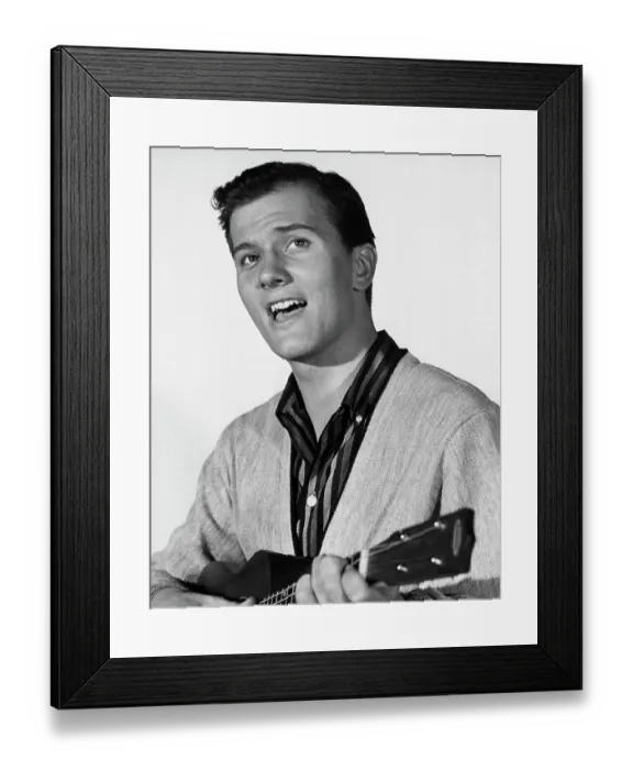 Framed Print : Young Singer Pat Boone Playing a Ukulele
