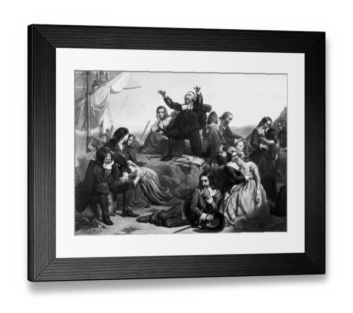 Framed Print : Engraving After Departure of the Pilgrims from Delft Haven by Charles Lucy Framed Print : Engraving After Departure of the Pilgrims from Delft Haven by Charles Lucy