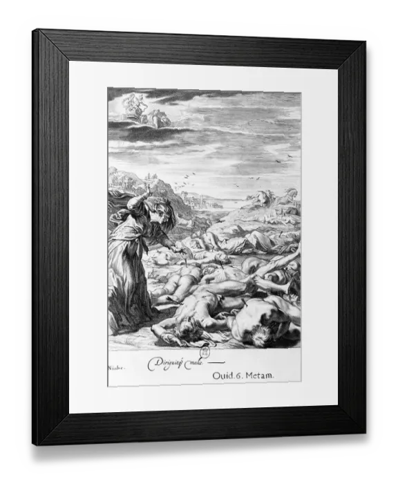 Framed Print : Engraving of Niobe's Children Killed by Apollo Framed Print : Engraving of Niobe's Children Killed by Apollo