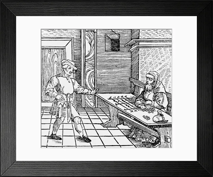 Framed Print : Early Usurer With Interest Table Framed Print : Early Usurer With Interest Table