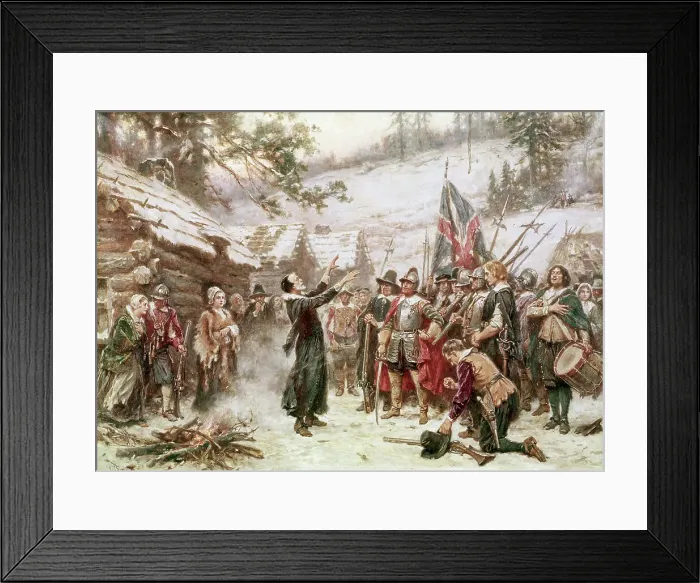 Framed Print : The Pilgrims at Plymouth: The First Sermon Ashore, 1621 by Jean Leon Gerome Ferris Framed Print : The Pilgrims at Plymouth: The First Sermon Ashore, 1621 by Jean Leon Gerome Ferris