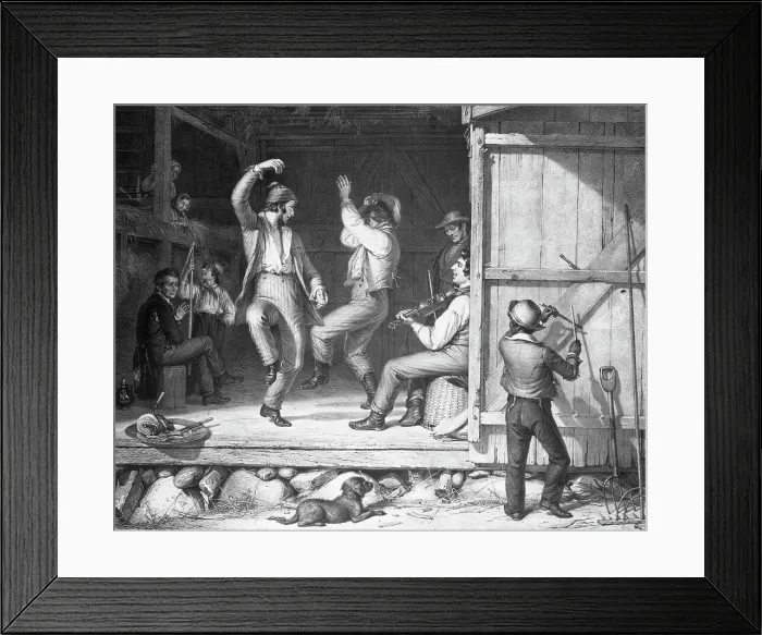 Framed Print : Two Men Barn Dancing With Fiddler Framed Print : Two Men Barn Dancing With Fiddler