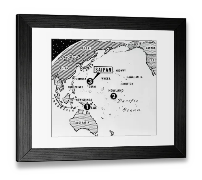 Framed Print : Map of Amelia Earhart's Path Framed Print : Map of Amelia Earhart's Path