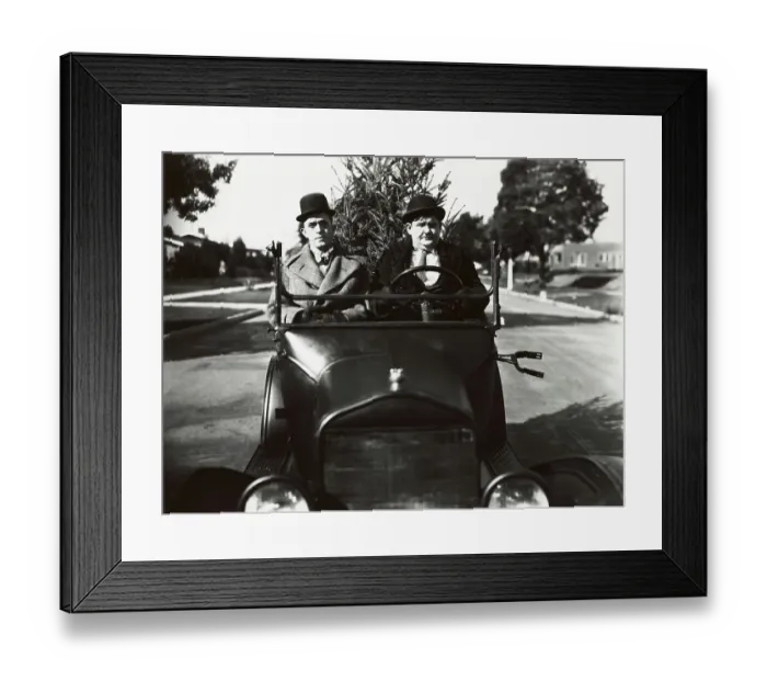 Framed Print : Comedy Team Laurel and Hardy Driving with Christmas Tree Framed Print : Comedy Team Laurel and Hardy Driving with Christmas Tree