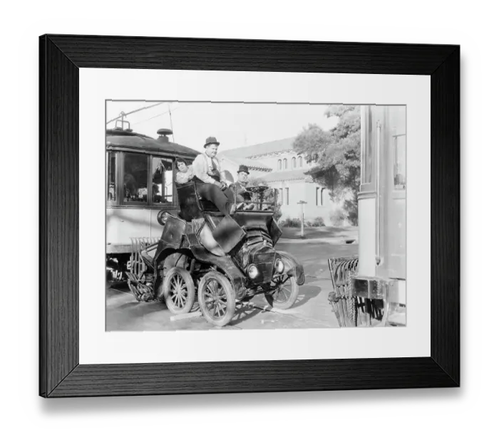 Framed Print : Laurel and Hardy Smashing Auto