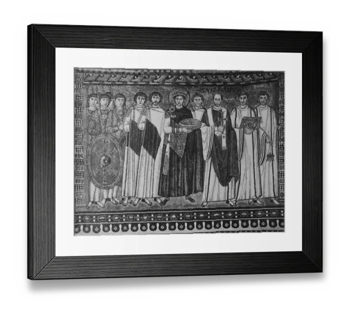 Framed Print : Byzantine Mosaic of Emperor Justinian and His Retinue Framed Print : Byzantine Mosaic of Emperor Justinian and His Retinue