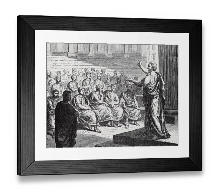 Framed Print : Demosthenes Delivering His Oration Against Philip of Macedonia Framed Print : Demosthenes Delivering His Oration Against Philip of Macedonia