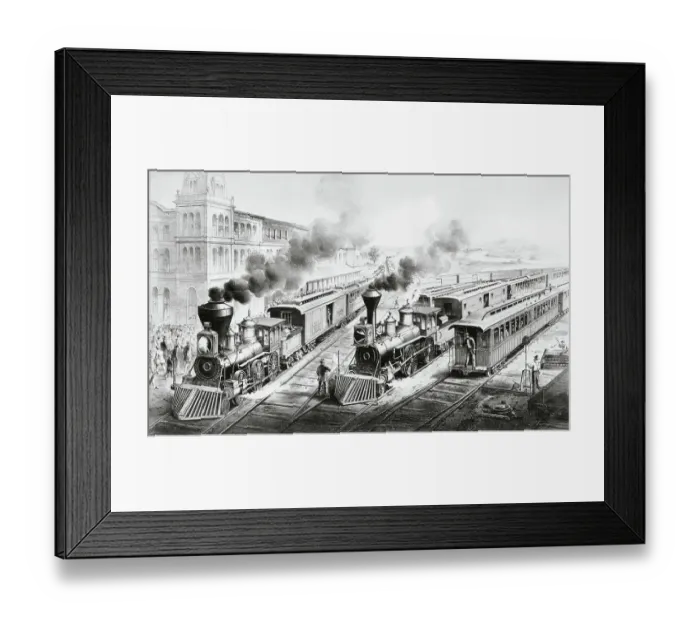 Framed Print : American Railroad Scene: Lightning Express Trains Leaving the Junction by Currier & Ives Framed Print : American Railroad Scene: Lightning Express Trains Leaving the Junction by Currier & Ives