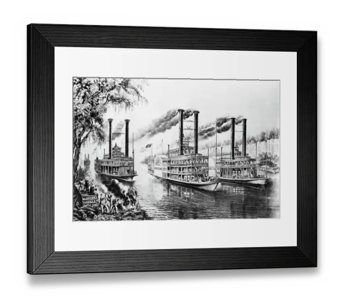 Framed Print : Steamboats Docking on Shore Framed Print : Steamboats Docking on Shore