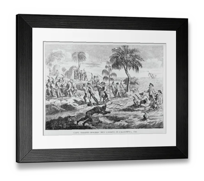 Framed Print : Captain Woodes Rodgers Arrving in California Framed Print : Captain Woodes Rodgers Arrving in California