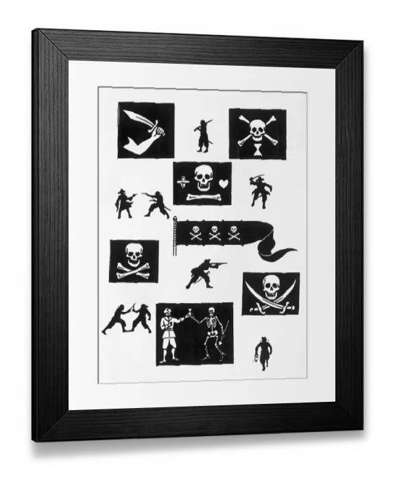 Framed Print : Collection of Flags and Symbols of Pirate Activity
