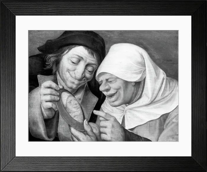 Framed Print : Painting of a Peasant Couple Looking at a Mirror by Jan Massys Framed Print : Painting of a Peasant Couple Looking at a Mirror by Jan Massys