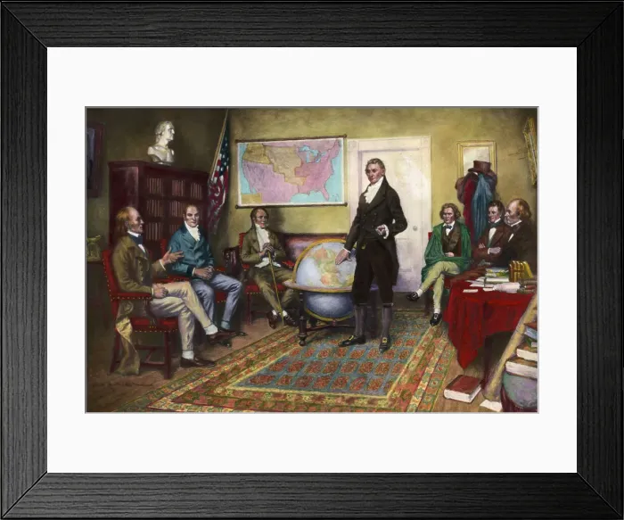 Framed Print : Painting of Officials Creating Monroe Doctrine by Clyde O. De Land Framed Print : Painting of Officials Creating Monroe Doctrine by Clyde O. De Land