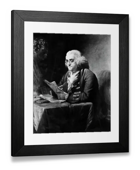 Framed Print : Portrait of Benjamin Franklin Reading at His Desk by David Martin Framed Print : Portrait of Benjamin Franklin Reading at His Desk by David Martin