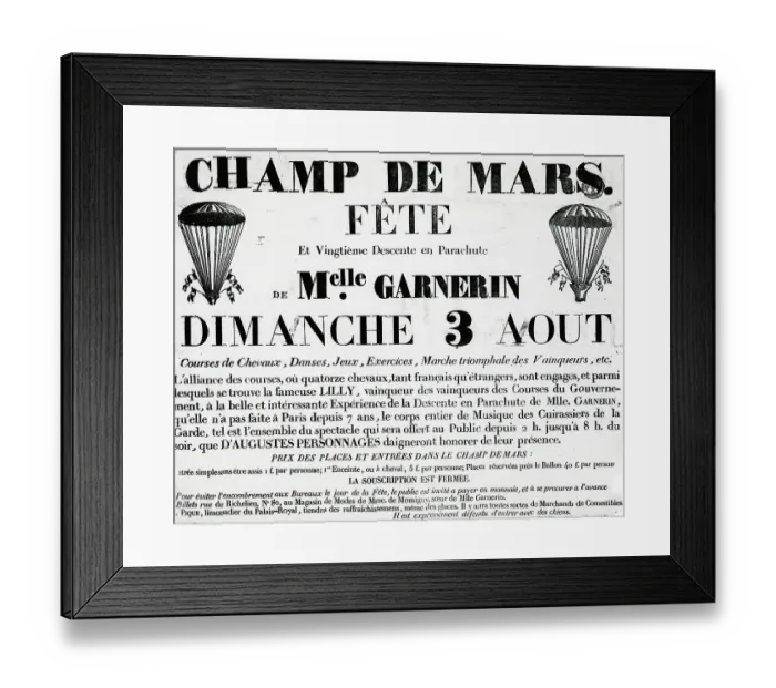 Framed Print : Poster For Parachute Descent Of Garnerin