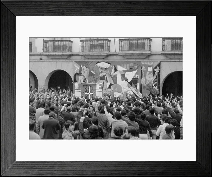 Framed Print : Large Crowd of Basque Protesters at Gates of Building Framed Print : Large Crowd of Basque Protesters at Gates of Building