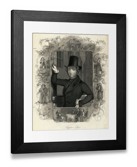 Framed Print : Portrait of Eugene Sue with Elaborate Border Framed Print : Portrait of Eugene Sue with Elaborate Border