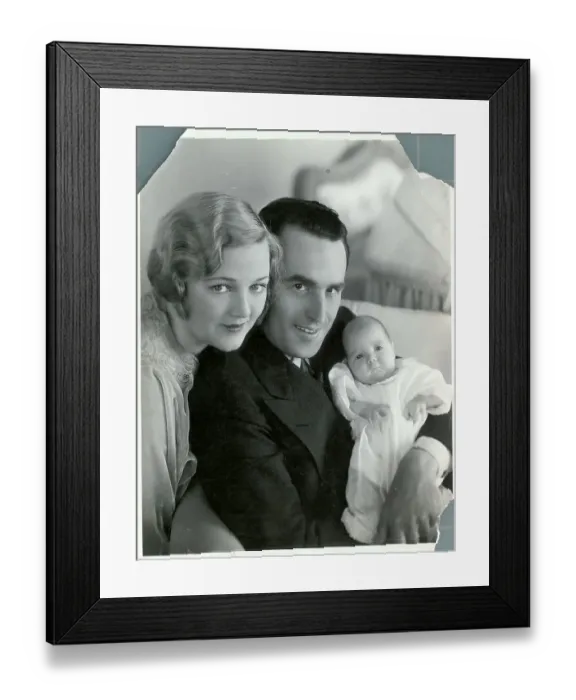 Framed Print : Harold Lloyd with Wife Holding Son Framed Print : Harold Lloyd with Wife Holding Son