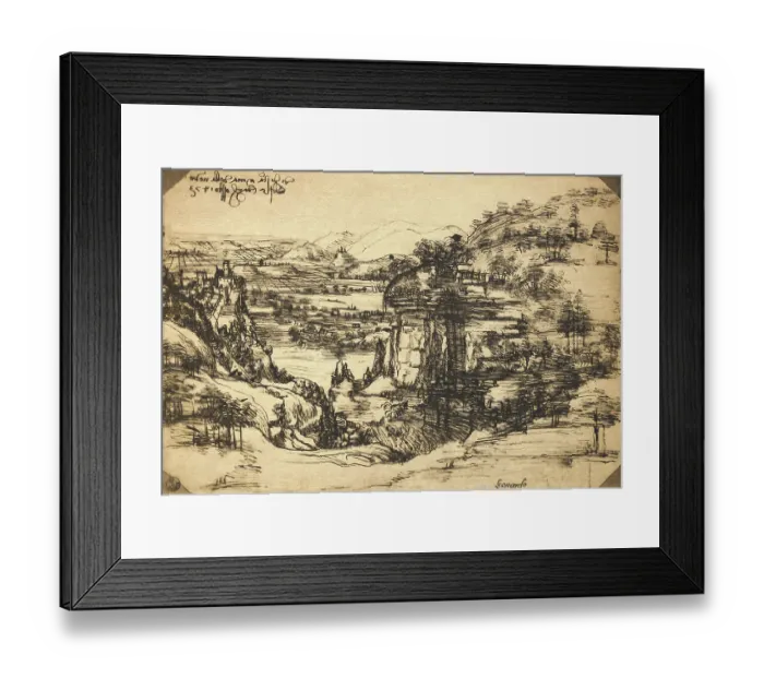 Framed Print : Arno Landscape by Leonardo da Vinci Framed Print : Arno Landscape by Leonardo da Vinci