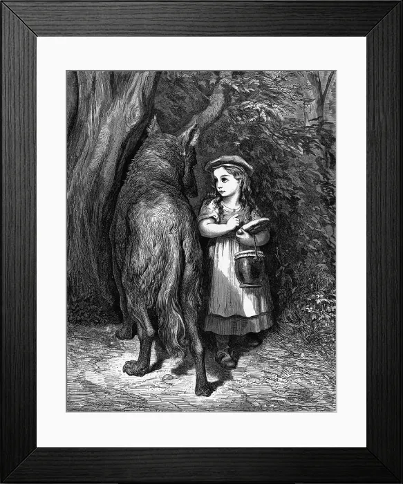 Framed Print : Engraving of Little Red Riding Hood with the Wolf Framed Print : Engraving of Little Red Riding Hood with the Wolf