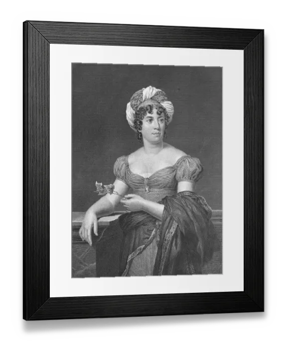 Framed Print : Engraving of Anne-Louise-Germaine, Baroness of Stael-Holstein Holding a Sprig Framed Print : Engraving of Anne-Louise-Germaine, Baroness of Stael-Holstein Holding a Sprig