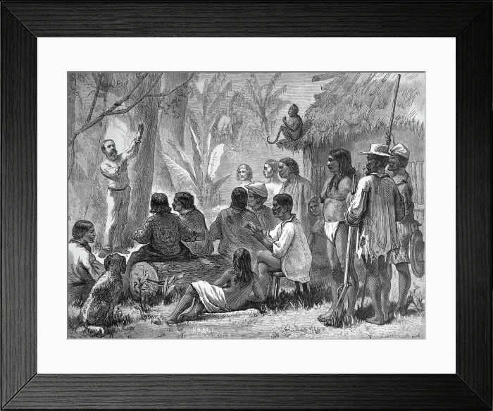 Framed Print : Drawing of Missionaries Evangelizing to Natives Framed Print : Drawing of Missionaries Evangelizing to Natives