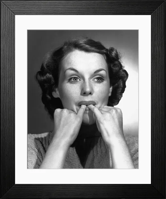 Framed Print : Woman Whistling Through Pinky Fingers Framed Print : Woman Whistling Through Pinky Fingers