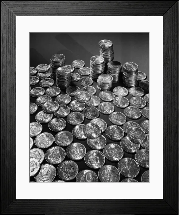 Framed Print : Stacks of 1890 Dollar Coins