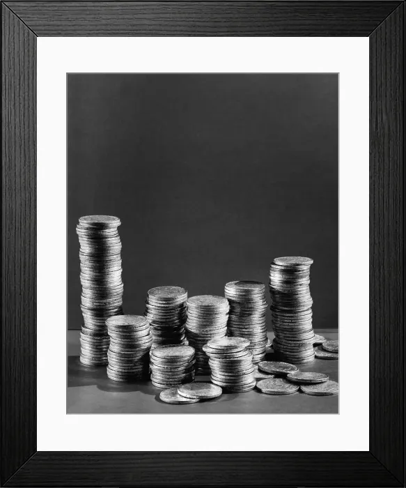 Framed Print : Stacks of Tarnished Silver Dollars Framed Print : Stacks of Tarnished Silver Dollars
