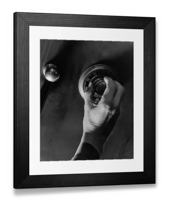 Framed Print : Hand Turning Safe Combination Framed Print : Hand Turning Safe Combination