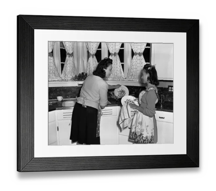 Framed Print : Mother and Daughter Doing Dishes Framed Print : Mother and Daughter Doing Dishes