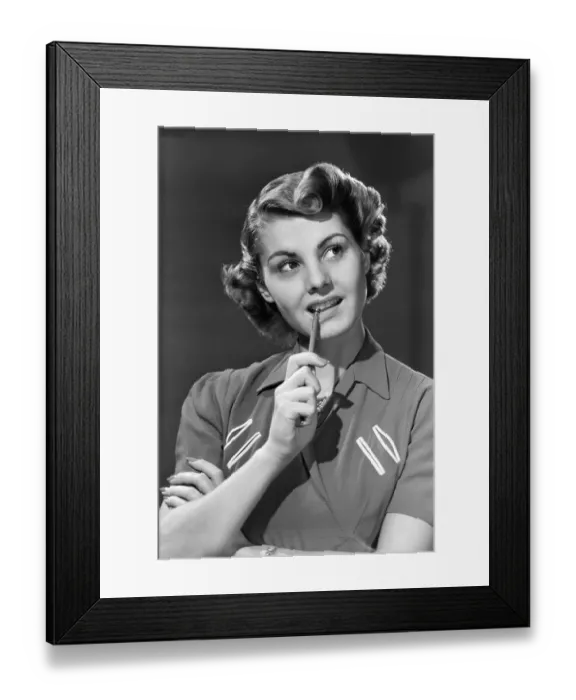 Framed Print : Woman Making Thoughtful Expression Framed Print : Woman Making Thoughtful Expression