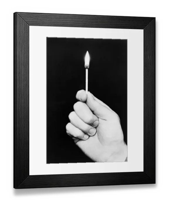 Framed Print : Hand Holding Burning Match Framed Print : Hand Holding Burning Match
