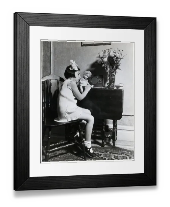 Framed Print : Girl and Doll Listening to Radio Framed Print : Girl and Doll Listening to Radio
