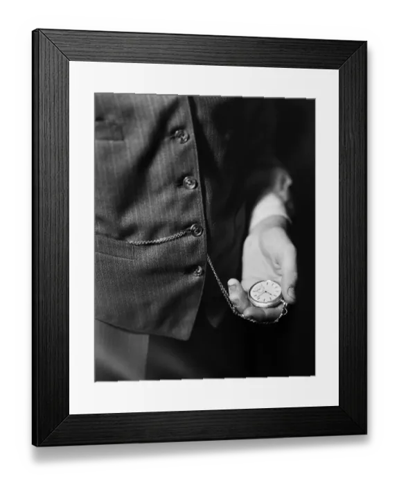 Framed Print : Man Looking at Pocket Watch Framed Print : Man Looking at Pocket Watch