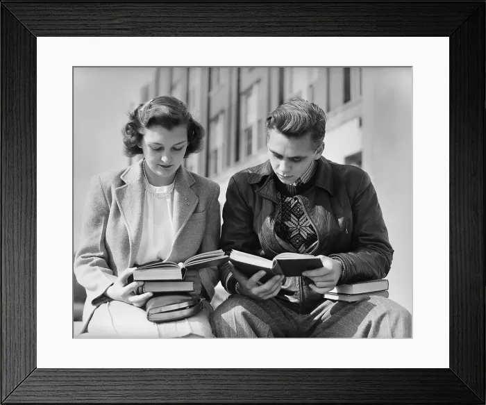Framed Print : Two Students Reading Outside the High School Framed Print : Two Students Reading Outside the High School