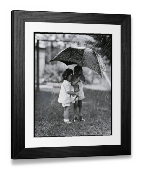 Framed Print : Two Children Under Umbrella During a Downpour Framed Print : Two Children Under Umbrella During a Downpour