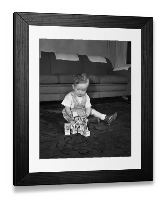 Framed Print : Little Boy Playing with Blocks Framed Print : Little Boy Playing with Blocks