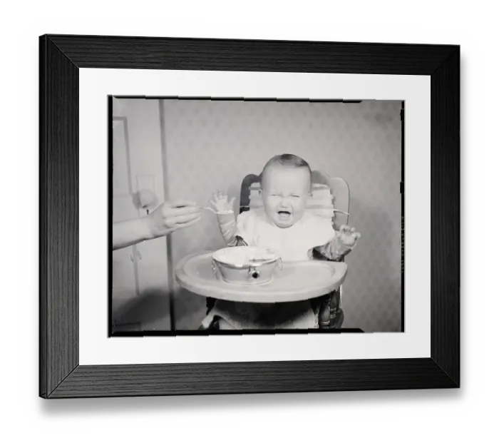 Framed Print : Crying Baby in High Chair Framed Print : Crying Baby in High Chair