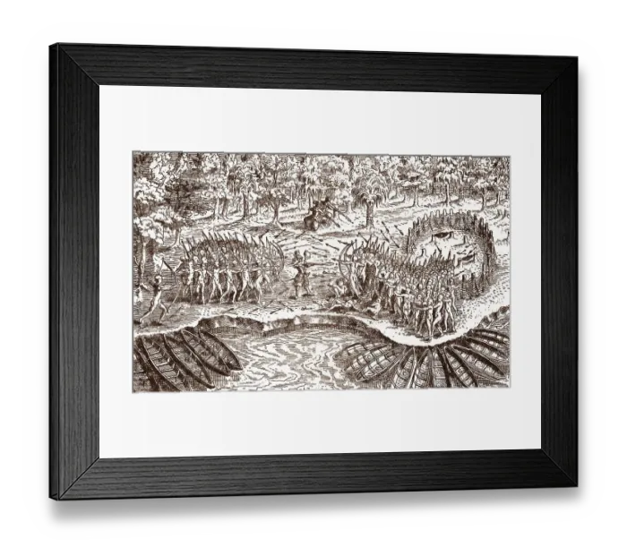 Framed Print : Defeat of the Iroquois of Lake Champlain Engraving Framed Print : Defeat of the Iroquois of Lake Champlain Engraving