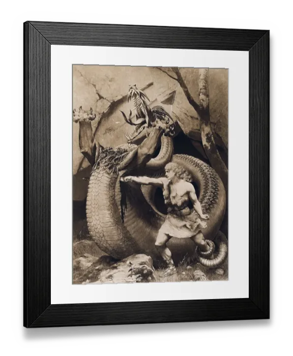 Framed Print : Mythical Dragon with Character of Siegfried Framed Print : Mythical Dragon with Character of Siegfried