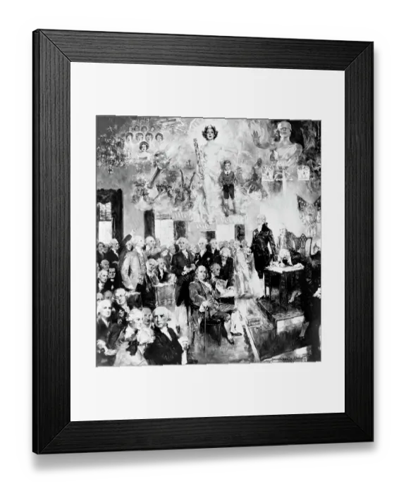 Framed Print : Collage Type Drawing of the Constitution Meeting Framed Print : Collage Type Drawing of the Constitution Meeting